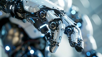 Poster - Close-up of a robotic hand, showcasing intricate mechanical details and highlighting the advancements in artificial intelligence and robotics.