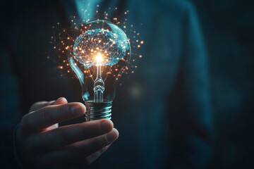 The Power of Innovation Lightbulb Idea in a Businessman's Hand