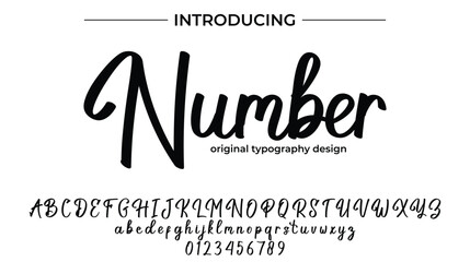 Wall Mural - Number Font Stylish brush painted an uppercase vector letters, alphabet, typeface