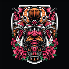 Wall Mural - pinky skull samurai clothing design