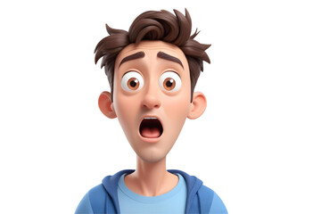 3D illustration of a cartoon man with a surprised expression on his face on transparent background.