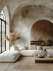 Wall Mural - Modern living room with arched ceiling and white sofa