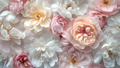 Canvas Print - Soft, blooming peonies and roses in pastel shades, adding a delicate and feminine touch