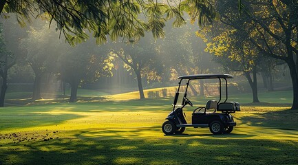 Poster - Golf Cart on a Sunlit Green Course