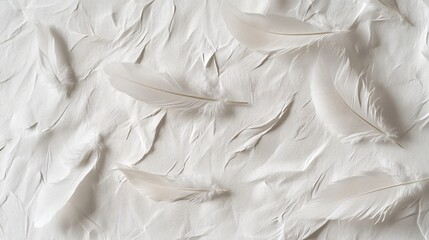 White feathers on a wrinkled white background.