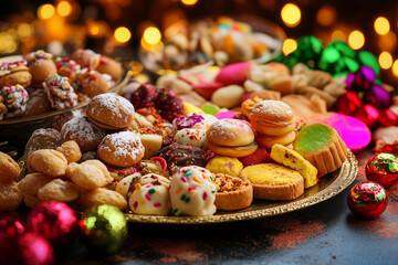 Wall Mural - A traditional Indian sweet platter with assorted treats