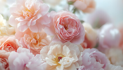 Canvas Print - Soft, blooming peonies and roses in pastel shades, adding a delicate and feminine touch