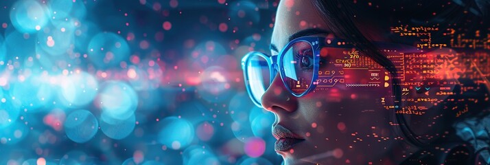 Canvas Print - Cyberpunk Woman with Digital Overlay