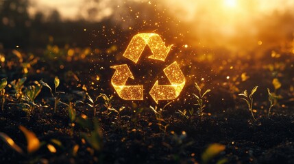 Sticker - Glowing Recycling Symbol in Nature