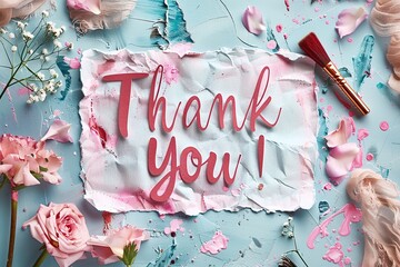 Canvas Print - Thank You Note Surrounded by Pink and Blue