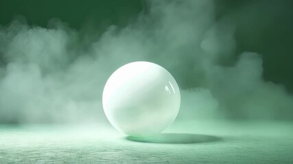 Canvas Print - White sphere is casting a shadow on a surface with green smoke in the background, creating a mysterious and intriguing atmosphere