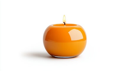 A single orange candle burns brightly, casting a warm glow, symbolizing peace, relaxation, and the promise of a brighter future.