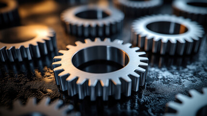 Wall Mural - A close up of a bunch of gears with a metallic shine