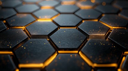 Wall Mural - Illuminated Black Hexagon Pattern with Glowing Edges