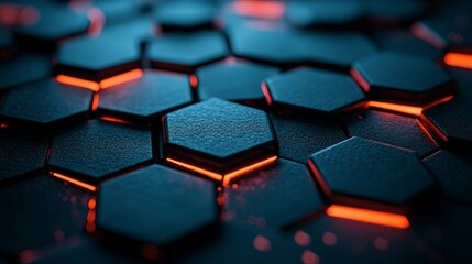 Abstract Hexagon Pattern with Glowing Orange Lines