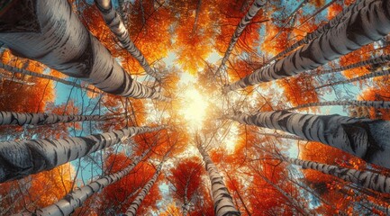 Wall Mural - Autumn Birch Forest Canopy