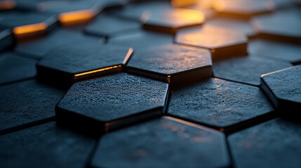 Wall Mural - Close-up of a Glowing Hexagonal Pattern