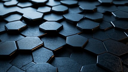 Wall Mural - Abstract Pattern of Interlocking Hexagon Shapes in Dark Metallic Blue