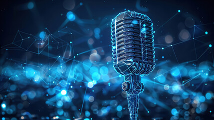 Wall Mural - 	
A vintage microphone made by low-poly wireframe digital background