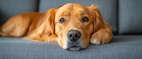 Wall Mural - Golden Retriever Dog Resting on Couch