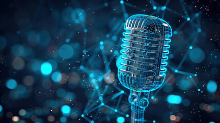 Wall Mural - 	
A vintage microphone made by low-poly wireframe digital background