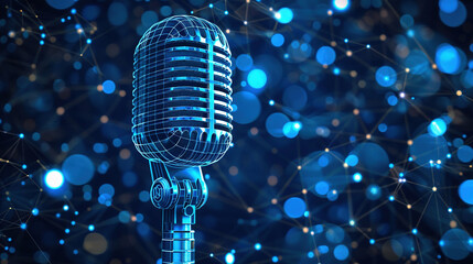 Wall Mural - 	
A vintage microphone made by low-poly wireframe digital background