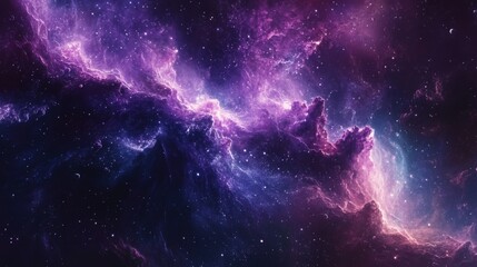 Wall Mural - a cosmic nebula with swirling purple and blue clouds amidst a starry sky