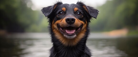 Poster - Happy Dog by the River