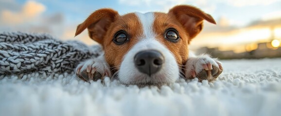 Wall Mural - Adorable Puppy Relaxing on a Blanket