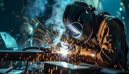 Wall Mural - Dramatic underwater welding scene highlighting technical skill and challenging conditions illuminated by the welding torch