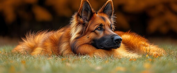 Wall Mural - German Shepherd Dog Resting in Green Grass