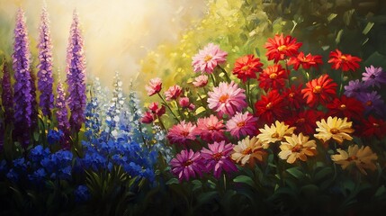 Wall Mural - Blooming Summer Garden Landscape Painting