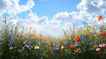 Canvas Print - Vibrant Wildflower Meadow Under a Blue Sky