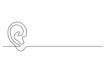 Wall Mural - Human ear continuous one line drawing. Isolated on white background vector illustration