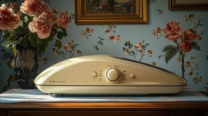 Wall Mural - A vintage appliance displayed on a floral backdrop.