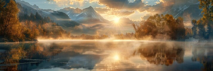 Poster - Sunrise over Mountain Lake