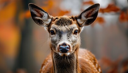 Wall Mural - Graceful young red deer amidst vibrant autumn foliage