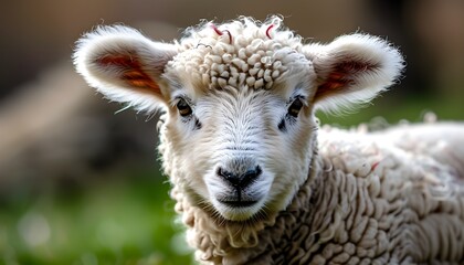 Adorable spring lamb basking in vibrant green grass