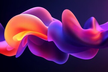 Wall Mural - Abstract flowing neon pink, orange, and blue shapes on a dark background.