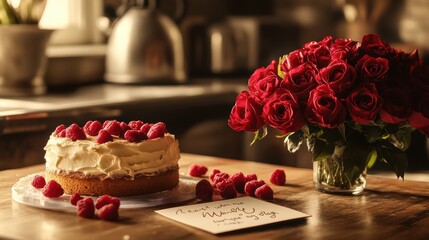 Romantic Indulgence: Roses, Raspberries, and a Rich Cake