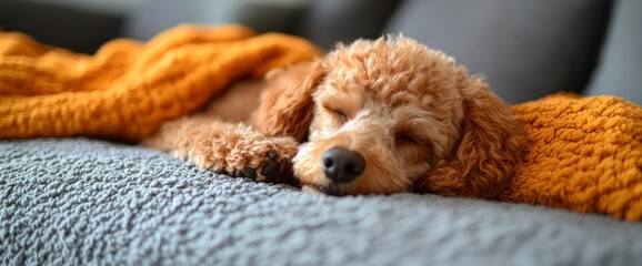 Wall Mural - Cute Puppy Sleeping Under a Blanket