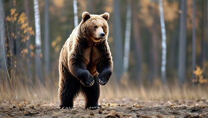 Wall Mural - Eurasian Brown Bear Standing Tall in a Majestic Display