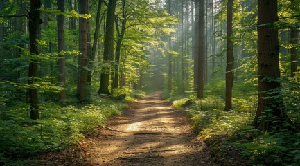 Poster - Sunbeams Filtering Through Forest Trees