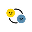 © Charlottstudio - Happy and sad emoji face icon. Psychology, mental health, emotion, bipolar disorder concept. Flat vector design illustration isolated on white background.