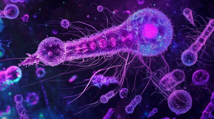 Poster - Colorful Microorganisms Under a Microscope View