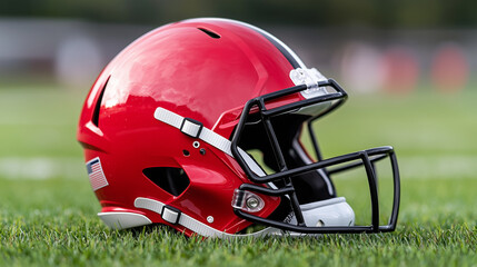 Close-Up of a Football Helmet on the Field