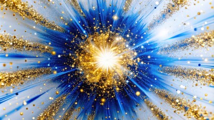 Wall Mural - Abstract Blue and Gold Glittering Explosion with a White Center