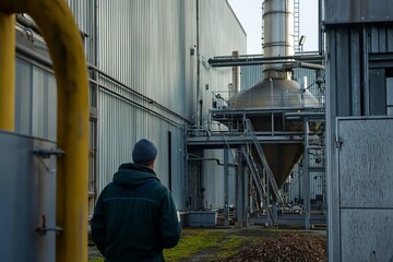 Wall Mural - A Technician Examines A Biomass Energy Plant. They Check The Feedstock Delivery System And Monitor The Combustion Pro