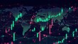 © LuvTK - A cryptocurrency market chart with fluctuating green and red candlesticks, displayed over a pulsating world map, glowing network lines connecting financial hubs, dynamic lighting effects, hd quality,