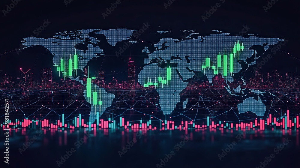 A cryptocurrency market chart with green candlesticks rising sharply ...